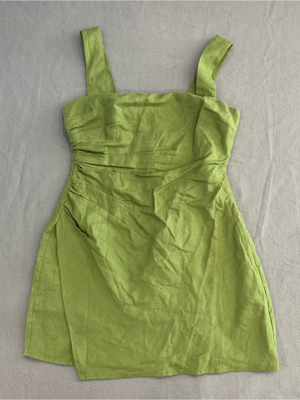 Reformation Kerrigan Linen Mini Dress Sz 8 Avocado Green Square Neck Plated